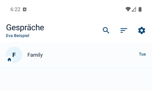 Die Gesprächsliste: oben der Raum „Family“ mit dem kleinen Haus am Bild.