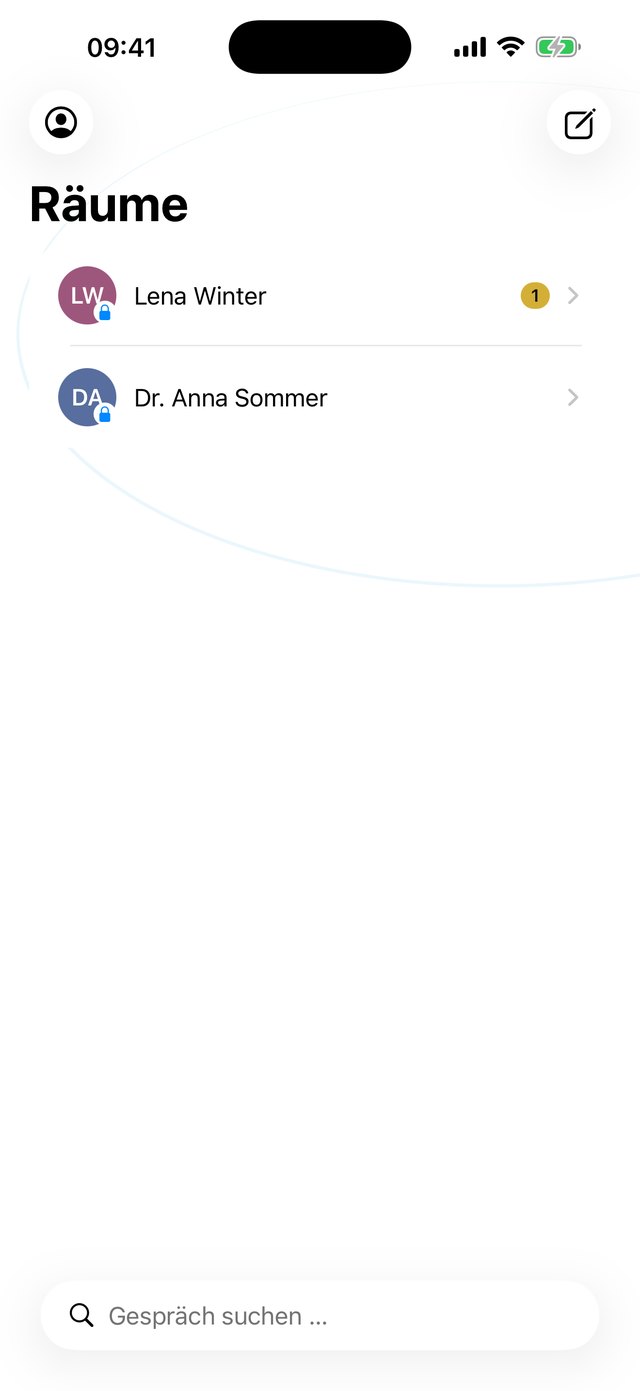 Die Liste der Gespräche in der iPhone-App. An jedem Bild hängt ein Schloss.